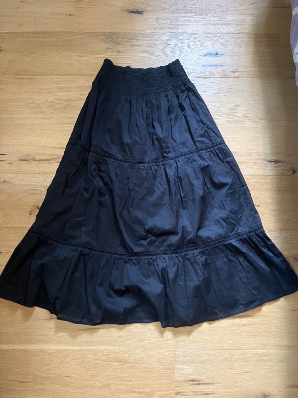 Rails Black Edina Smocked Tiered Midi Skirt Cotton Size S